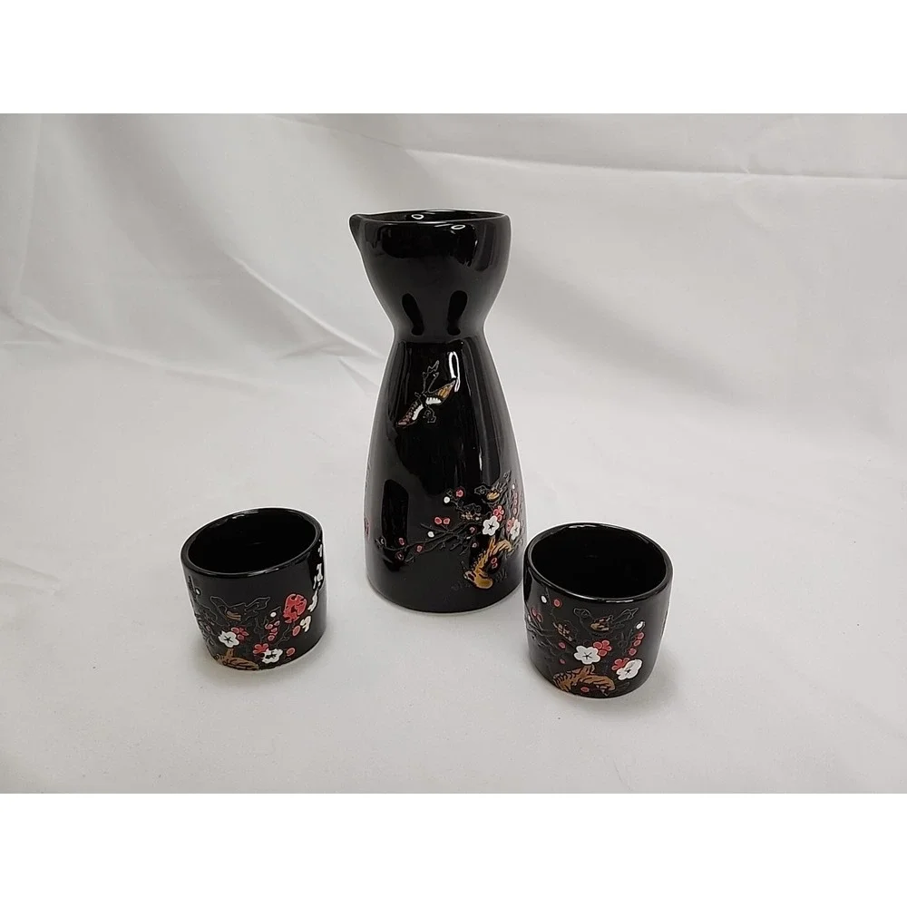 World Market 3 Piece Cherry Blossom Sake Set ~ EXCELLENT‎ CONDITION!